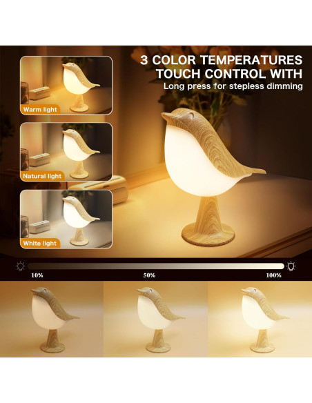 Lámpara de Mesa Inalámbrica VViN 2 en 1 Pájaro LED Táctil