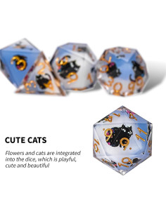 Juego de Dados DND GU BEI TE Gato y Flores 7 Dados Resina 2