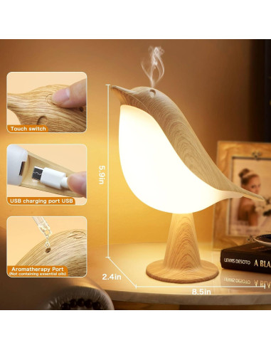 Lámpara de Mesa Inalámbrica VViN 2 en 1 Pájaro LED Táctil