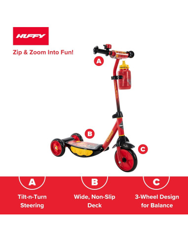 Scooter de 3 Ruedas Huffy Cars para Niños 3+ Años Rojo