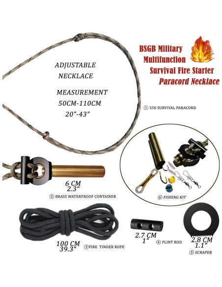 Collar de Supervivencia BSGB con Encendedor de Fuego y Kit de Pesca