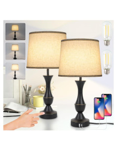 Juego de 2 Lámparas de Mesa Estilo Granja LALISU con USB