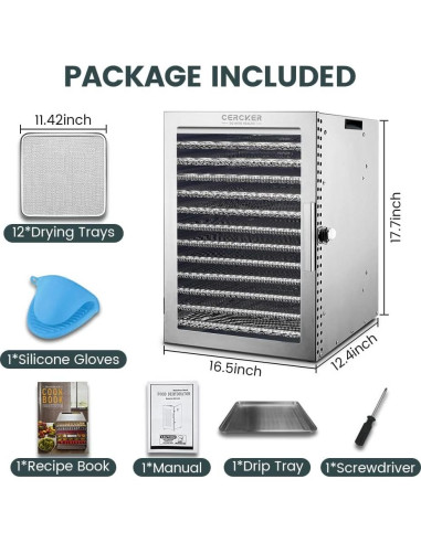 Deshidratadora de Alimentos Cercker 12 Bandejas Acero Inoxidable