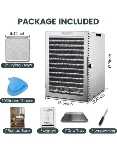 Deshidratadora de Alimentos Cercker 12 Bandejas Acero Inoxidable