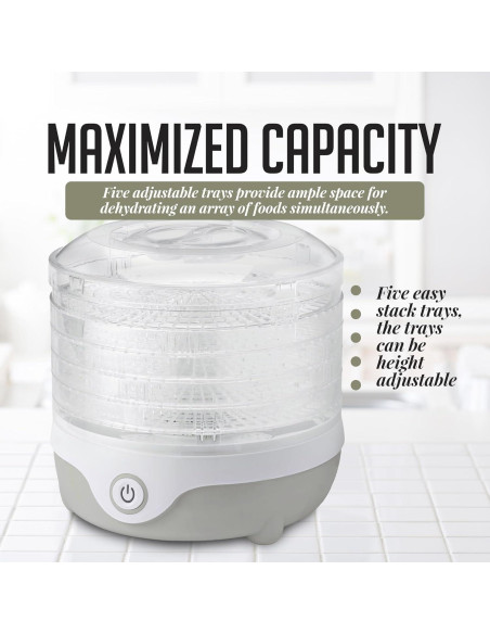 Deshidratadora de Alimentos OVENTE DF215GY 5 Bandejas 240W