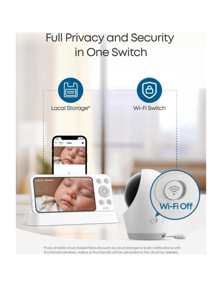 Monitor de Bebé eufy E21 4K UHD Pantalla 5'' Batería 5000mAh