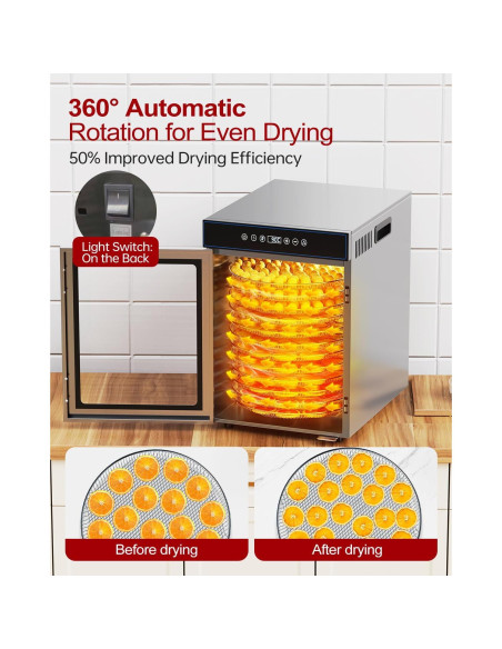 Deshidratador AiIinda 12 Bandejas Acero Inoxidable 1000W
