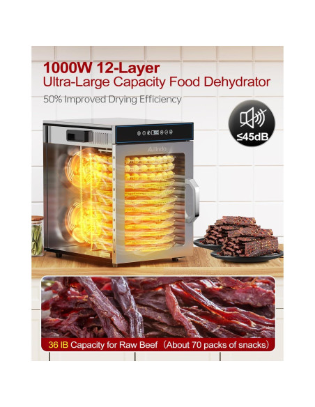 Deshidratador AiIinda 12 Bandejas Acero Inoxidable 1000W