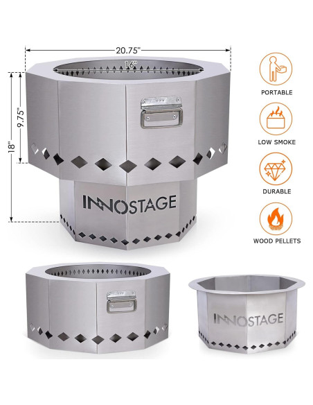 Hoguera Portátil INNO STAGE 53 cm Acero Inoxidable Sin Humo