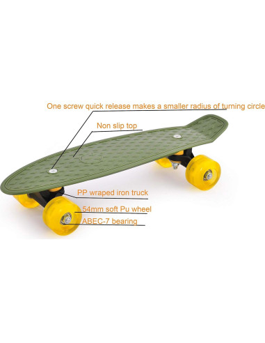 Skateboard Mini Cyboard Verde Militar 43 cm para Principiantes