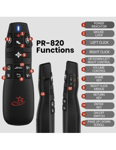Control Remoto Inalámbrico PR-820 con Puntero Láser y Ratón Aéreo