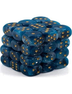 Juego de Dados DND Chessex 36 D6 Phantom Teal y Oro 2