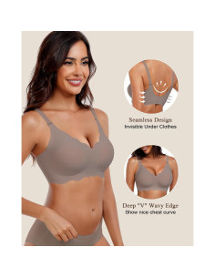 Sostén Inalámbrico HORISUN Cuello en V Suave Gris XX-Large 2
