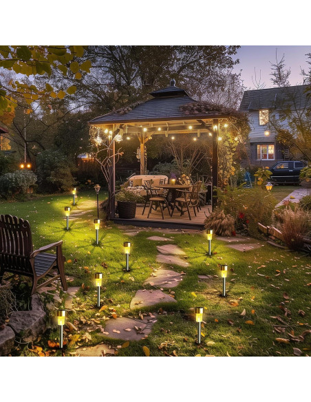 Luces Solares de Camino GIGALUMI Paquete de 12 IP44 Acero Inoxidable Luces Solares de Camino GIGALUMI Paquete de 12 IP44 Acero Inoxidable