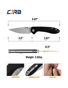 Cuchillo Plegable CJRB Feldspar Acero D2 Mango G10 Negro 2