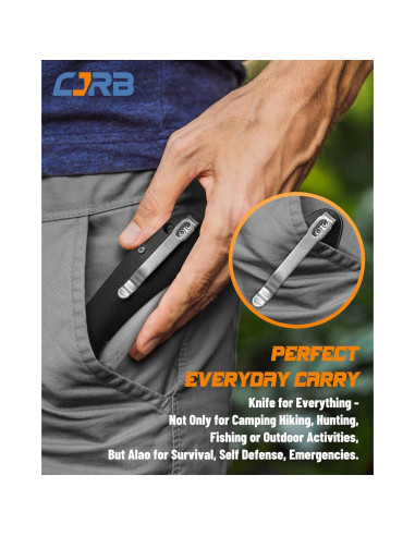 Cuchillo Plegable CJRB Feldspar Acero D2 Mango G10 Negro