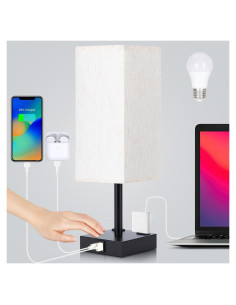 Lámpara de Mesa Táctil Soilsiu Beige con Carga USB y 3 Colores