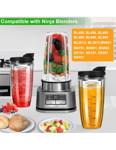 Tazas de licuadora Ninja 24 oz - 3 piezas con tapa abatible