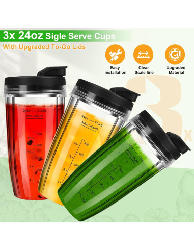 Tazas de licuadora Ninja 24 oz - 3 piezas con tapa abatible