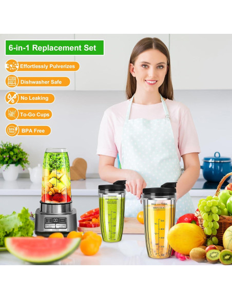 Tazas de licuadora Ninja 24 oz - 3 piezas con tapa abatible