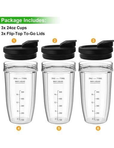 Tazas de licuadora Ninja 24 oz - 3 piezas con tapa abatible