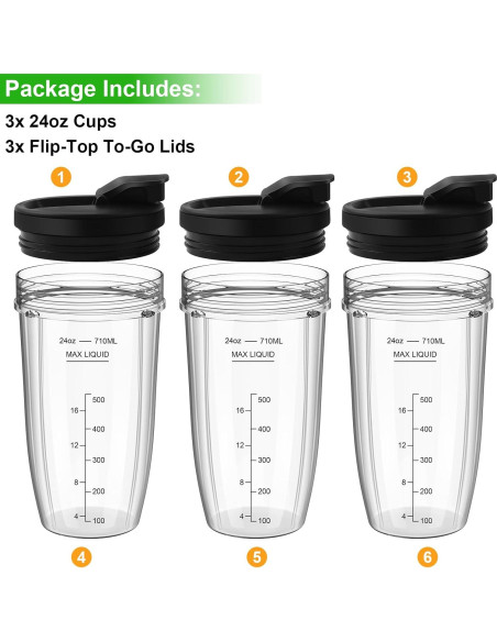 Tazas de licuadora Ninja 24 oz - 3 piezas con tapa abatible