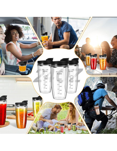 Tazas de licuadora Ninja 24 oz - 3 piezas con tapa abatible