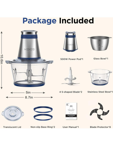 Procesador de Alimentos KOIOS AMJ-301 500W 2L Azul