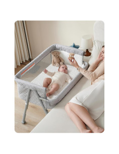 Cuna de Lado AirClub Gris con Altura Ajustable y Malla Transpirable