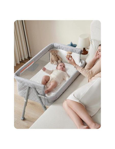 Cuna de Lado AirClub Gris con Altura Ajustable y Malla Transpirable