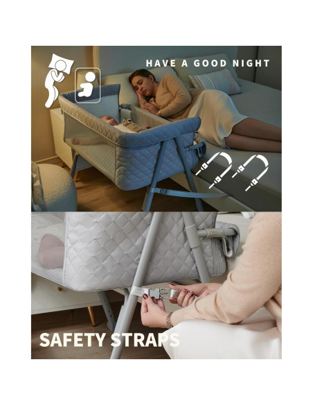 Cuna de Lado AirClub Gris con Altura Ajustable y Malla Transpirable