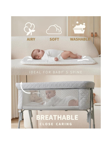 Cuna de Lado AirClub Gris con Altura Ajustable y Malla Transpirable