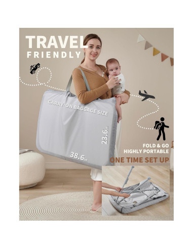 Cuna de Lado AirClub Gris con Altura Ajustable y Malla Transpirable