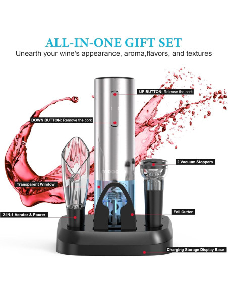 Abridor de Vino Eléctrico Moocoo KPQ-SL Set Completo