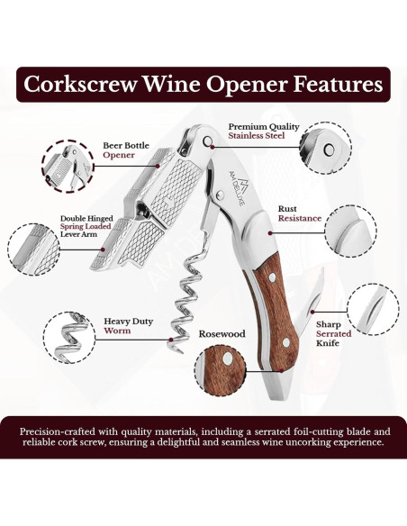 Sacacorchos AM DELUXE de Acero Inoxidable y Madera