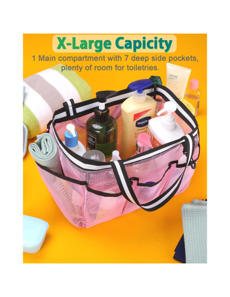 Caddy de Ducha Ocim XL Portátil Malla Rosa 7 Bolsillos
