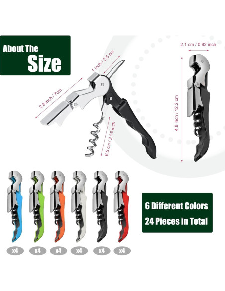 24 Sacacorchos de Vino CSSOPENSs Acero Inoxidable Colorido