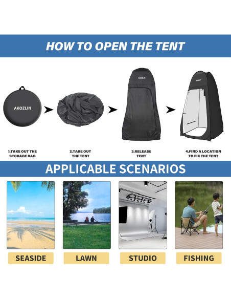 Carpa de Ducha Plegable AKOZLIN 1.88m Impermeable Negra