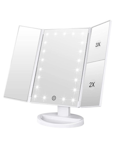 Espejo de Maquillaje WEILY LED 21 Luces Plegable Blanco