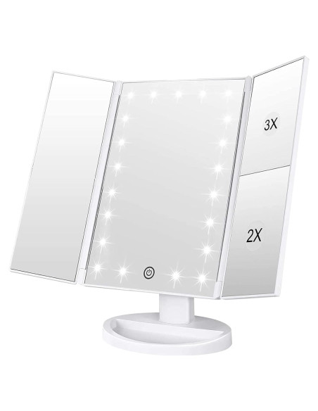 Espejo de Maquillaje WEILY LED 21 Luces Plegable Blanco