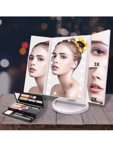 Espejo de Maquillaje WEILY LED 21 Luces Plegable Blanco