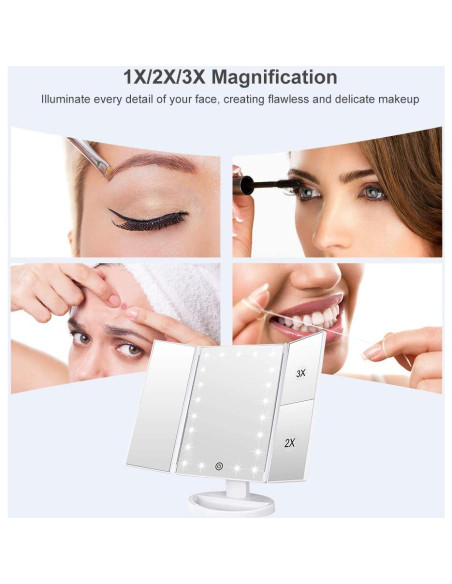 Espejo de Maquillaje WEILY LED 21 Luces Plegable Blanco