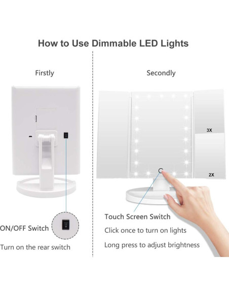 Espejo de Maquillaje WEILY LED 21 Luces Plegable Blanco