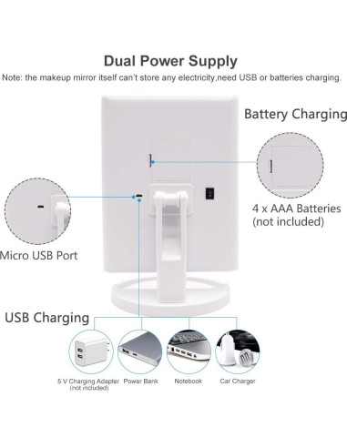 Espejo de Maquillaje WEILY LED 21 Luces Plegable Blanco