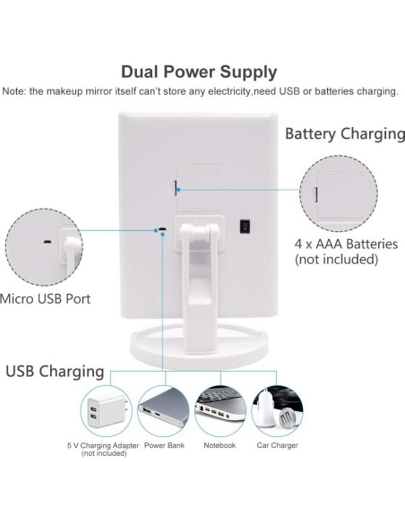 Espejo de Maquillaje WEILY LED 21 Luces Plegable Blanco