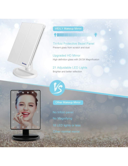 Espejo de Maquillaje WEILY LED 21 Luces Plegable Blanco