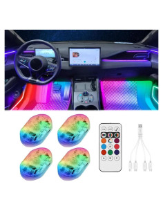 Luces LED Interior Automóvil TEKSHINNY FWD 4 Pcs RGB Recargables