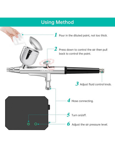 Kit de Aerógrafo Gocheer 40 PSI con Boquillas 0.2/0.3/0.5mm