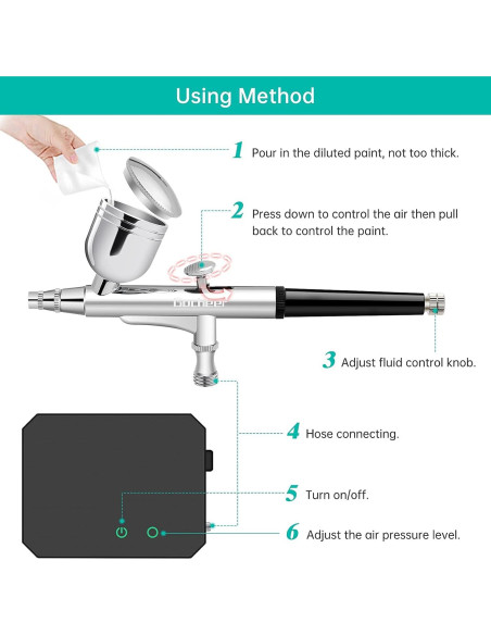 Kit de Aerógrafo Gocheer 40 PSI con Boquillas 0.2/0.3/0.5mm