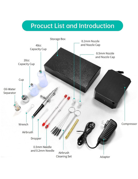 Kit de Aerógrafo Gocheer 40 PSI con Boquillas 0.2/0.3/0.5mm